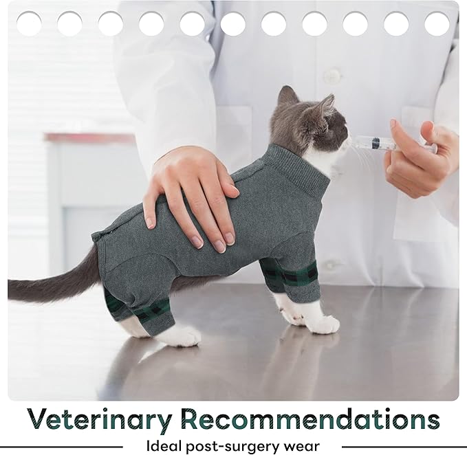 PUMYPOREITY Comfy Cat Pajamas, Versatile Cat Shirt for All-Day Wear, Soft Stretchy Sweater with Back Snap for Easy Wear, Breathable Recovery Suit for Surgery Recovery, XL, Grey