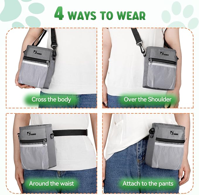 BARKIE Dog Treat Pouch and 2 Dog Training Clickers with Dog Positive Reinforcement Training Booklet (Grey)