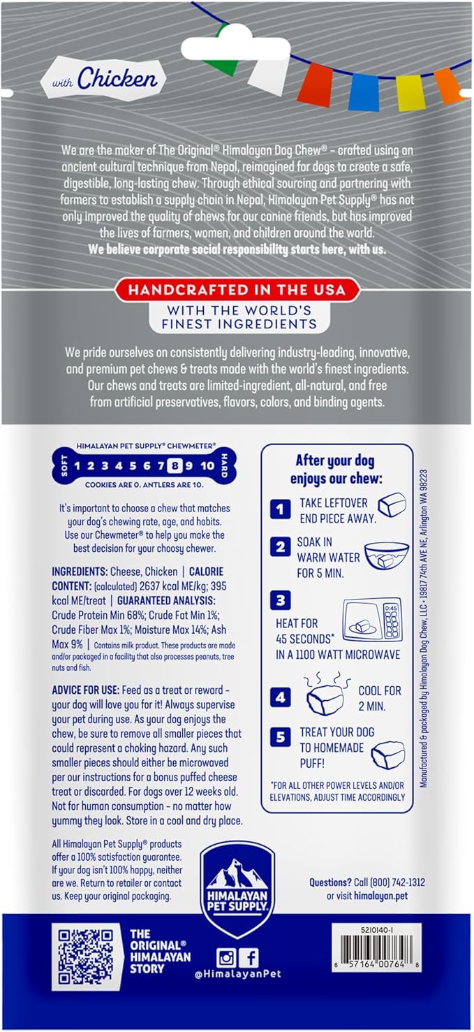 Himalayan Dog Chew Original Yak Cheese Chew, Chicken, 1 X-Large Stick, 5.3 oz, Gluten Free, Healthy Treats, Grain & Lactose Free 100% Natural, Long Lasting for Dogs Over 55 lbs