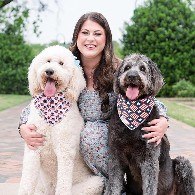 E-Clover 4th of July Dog Bandanas 2 Pack American Flag Pet Patriotic Scarf for Boy and Girl Cute Dog Costumes Accessories for Medium Large Dogs