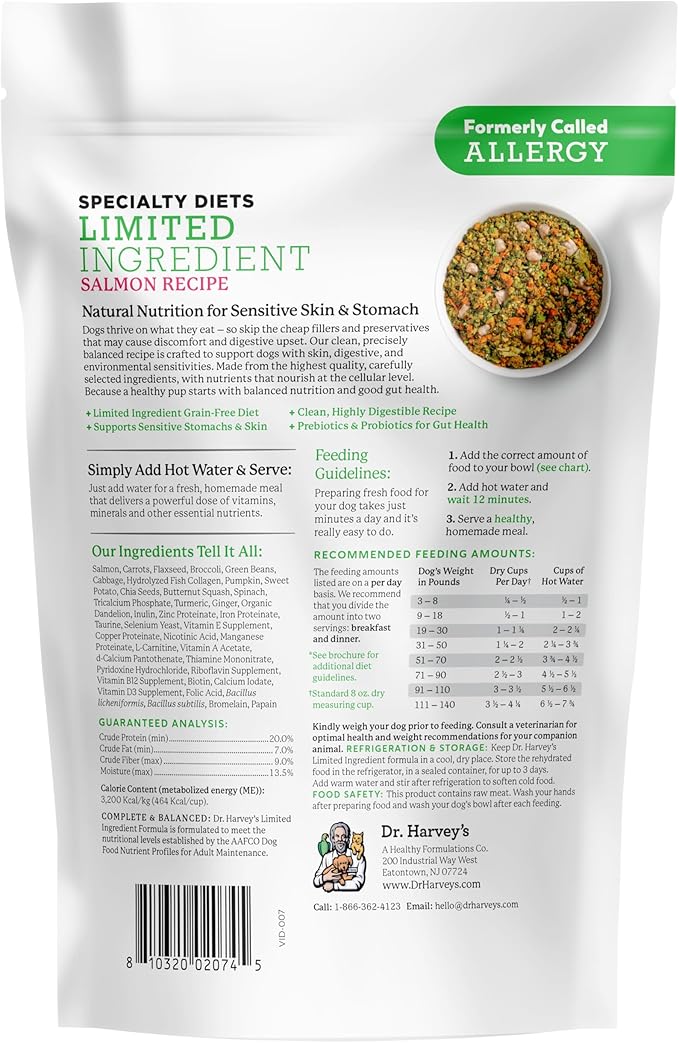 Dr. Harvey's Specialty Diet Limited Ingredient - Human Grade Dog Food for Dogs with Sensitivities - Salmon Recipe (Trial Size, 5.5 oz)