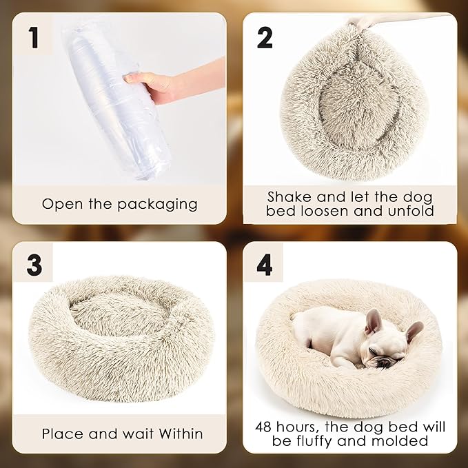 Extra Large Dog Beds, 36 Inch Human Dog Anxiety Relief Squishmallow Comfort Bed, Indestructible & Chew Proof Pet Beds (Light Brown)