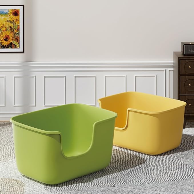 Vealind Large High Sided Cat Litter Box Extra Deep Litter Tray for Multi Cats Household, High Wall Cat Boxes Anti-Splashing Kitty Litter Box (Green)