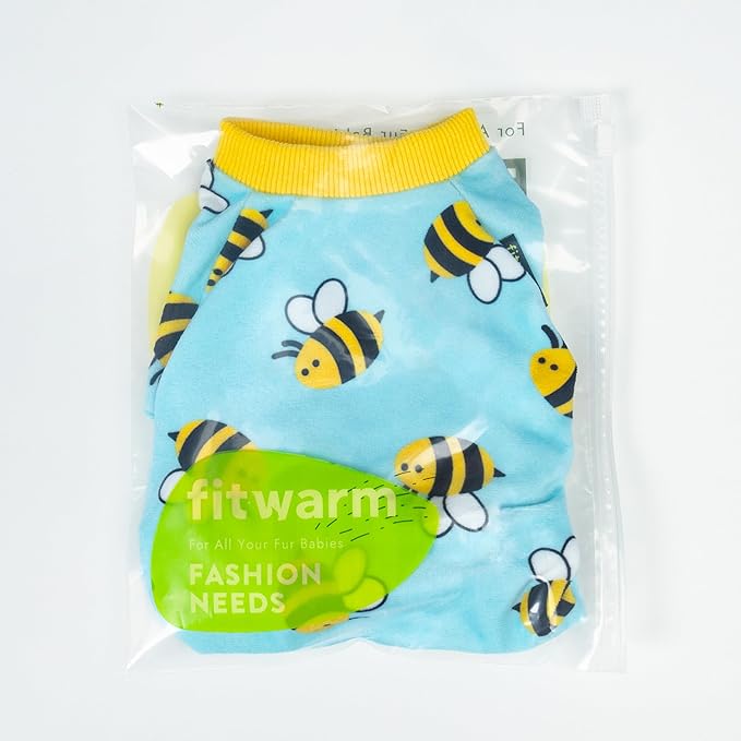 Fitwarm Funny Bee Fleece Dog Pajamas, Warm Winter Dog Clothes for Small Dogs Boy Girl, Cozy Pet Onesie with Feet, Light Blue, Small