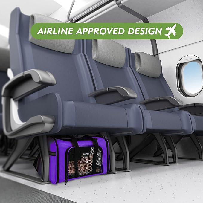 Soundy Large Cat Carrier Dog Carrier Under 25 Lbs,Collapsible Ventilated Portable Pet Bag with Soft Sided Breathable Mesh for Long Car Trips Maxi Load 2 Kittens or Small, Medium Dog (Large Purple)