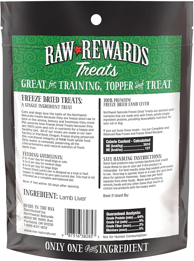 Northwest Naturals Raw Rewards Freeze-Dried Treats - Pork Liver (3 oz) & Lamb Liver (3 oz) Treats for Dogs & Cats - Healthy, 1 Ingredient, Human Grade Ingredients, All Natural