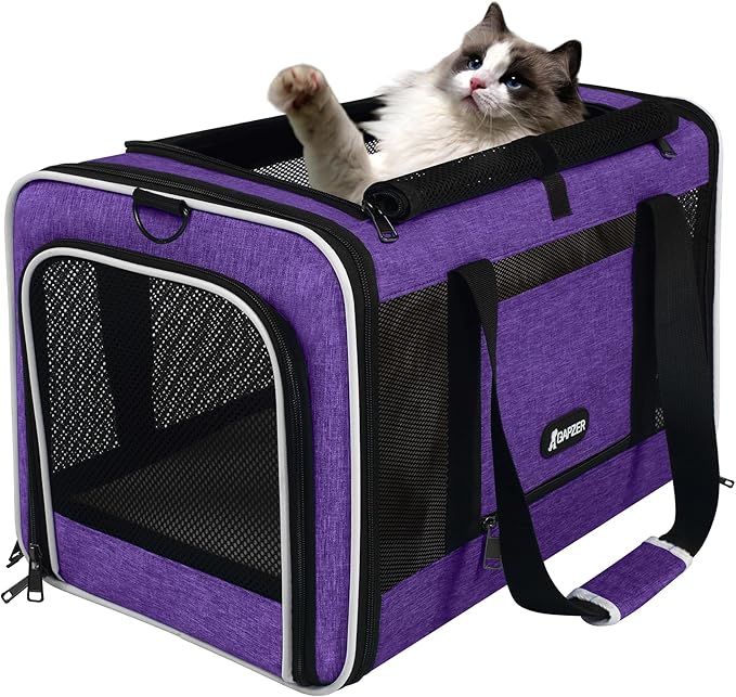 Per Carrier for Cat 18x11x11 Inch FAA Complaint, Kitten Taxi Top Load Soft Cloth Bag, Small Animal Portable in Cabin Crate Shih Tzu Dog Kennel Carry Case, 4-Sided-Ventilated Kitty Purse Purple