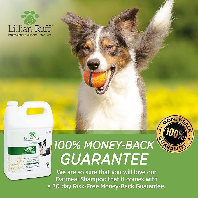 Lillian Ruff PRO Formula Deodorizing Oatmeal Dog Shampoo - Calms Itching & Allergies, Ultra-Nourishing Dry Skin Relief - Oatmeal, Aloe, Coconut Oil, Lavender & Provitamin B5 - Made in USA (Gallon)