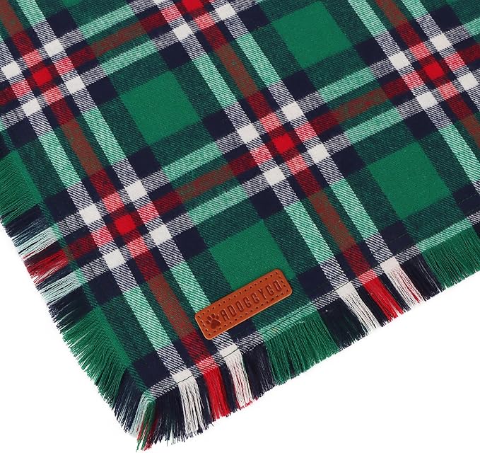ADOGGYGO Christmas Dog Bandanas with Tassels, Festive Red Green Plaid Xmas Scarf Bib, Soft Cotton Fabric, Pet Christmas Bandanas for Medium Large Dogs (Large)