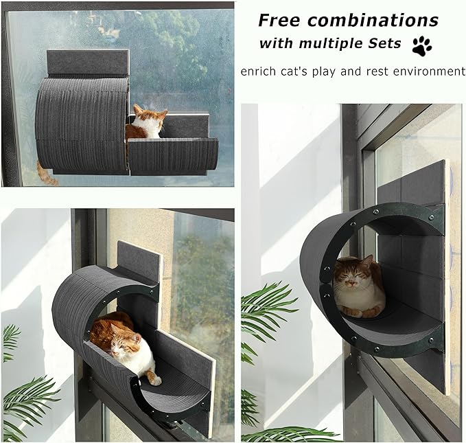 Cat Window Perch for Indoor Cats,Multiple Uses as Window Seat,Condo & Shelves,Scratchable Suction Cups Window Cat Bed for Hiding,Naping and Overlooking(Grey)