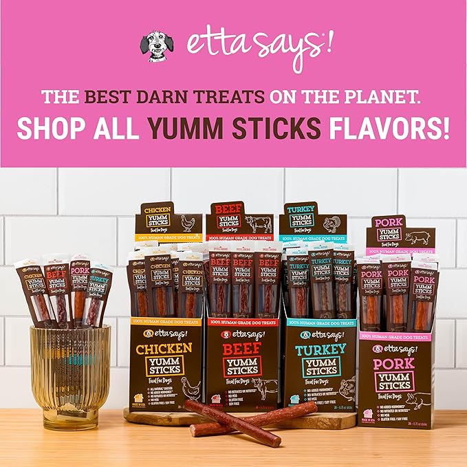 etta says! Yumm Sticks - Real Meat Pork Dog Jerky Treats - Human Grade - Made in The USA (24 Count Pack of 1)