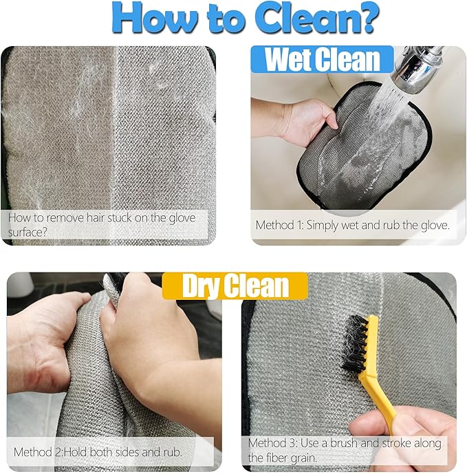 Five-Finger Pet Hair Removal Glove, Electrostatic Dog and Cat Hair Remover, Resuable and Washable Pet Hair Cleaning Tool for Furniture, Couch, Clothes, Carpet, Bedding...Blue, 1 Piece