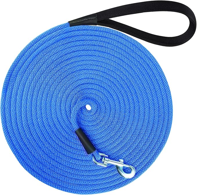 lynxking Check Cord Dog Leash Long Lead Training Tracking Line Comfortable Handle Heavy Duty Puppy Rope 10ft 15ft 30ft 50ft for Small Medium Large Dog Blue