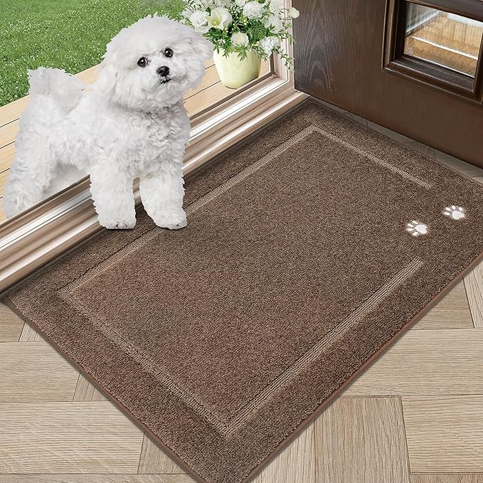 BEQHAUSE Dog Door Mat for Muddy Paws 20"x32" Dirt Trapper Absorbent Doormat Non Slip Entryway Rugs Washable Stain Resistant Welcome Floor Mat Soft Low-Profile for Front Back Door, Brown