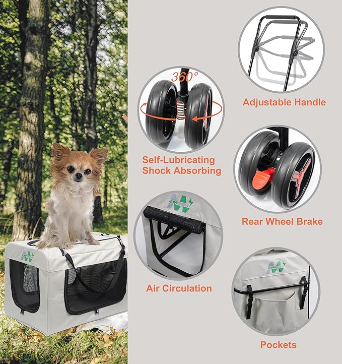 Pet Stroller with Detachable Wheels, Cat Carrier Dog Carrier, Adjustable Mesh Windows, Portable Pet Travel Bag, Travel Foldable Pet Carrier for Small Cat and Dog (Beige)