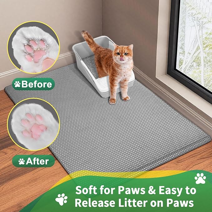 Cat Litter Mats,32"x22" Litter Box Mat,2 Layer Litter Trapping Mat for indoor cat,Litter Catcher Mats for kitty Pet,Cat Rug. Non-Slip Waterproof Urine Proof, Collapsable