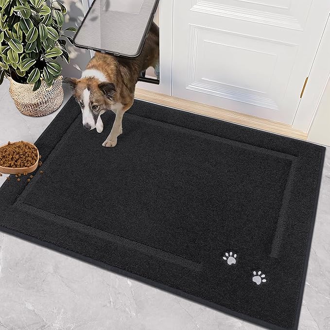 BEQHAUSE Dog Door Mat for Muddy Paws 32"x48" Dirt Trapper Absorbent Doormat Non Slip Entryway Rugs Washable Stain Resistant Welcome Floor Mat Soft Low-Profile for Front Back Door, Black