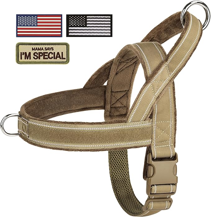 Forestpaw No Pull Dog Harness with Large Handle,Slip on Reflective Vest with Quick Release Buckle,Comfortable Flannel Lining for Medium Large Dogs Walking Training (Includes 3 Patches),Brown XL