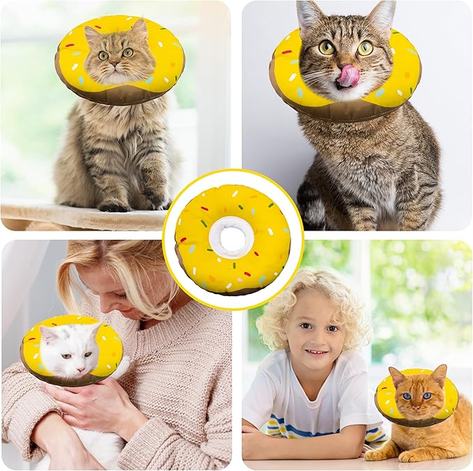 Cat Cone Collar Soft, Adjustable Cat Recovery Collar Kitten Cones to Stop Licking, Cute Donut Collar After Surgery, Cats Neck Pillow Cone Elizabethan Cones of Shame (Waterproof Yellow, Medium)