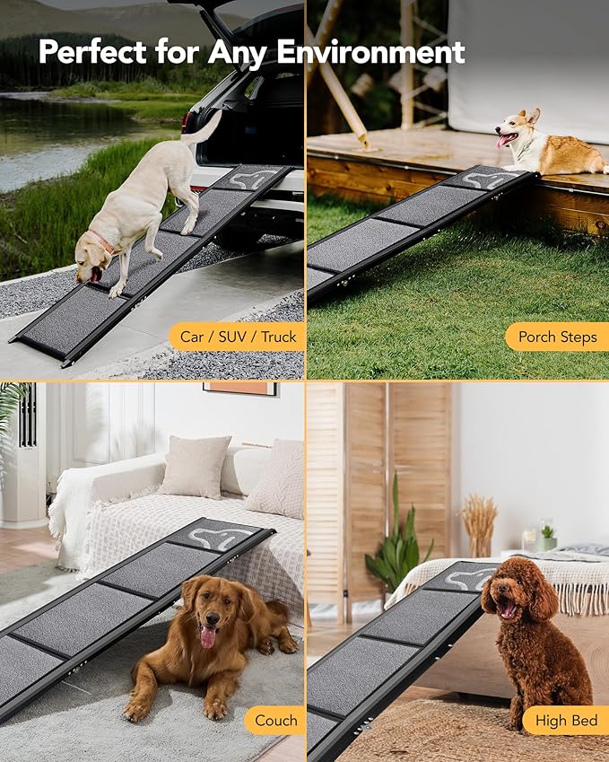 Upgraded Dog Ramp for Car 71'' X-Long & 19.7" Wider Folding Dog Ramps for Large Dogs with Non-Slip Rug Surface Portable Doggy Ramps for SUV Car & Truck, Up to 250 LBS