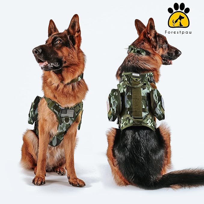 Forestpaw Dog Harness Medium Sized,Tactical Dog Harness with Handle,No Pull Military Style Service Dog Vest with Pockets Adjustable for Medium Large Dogs,Camouflage Green,Chest 19.5-41.5"
