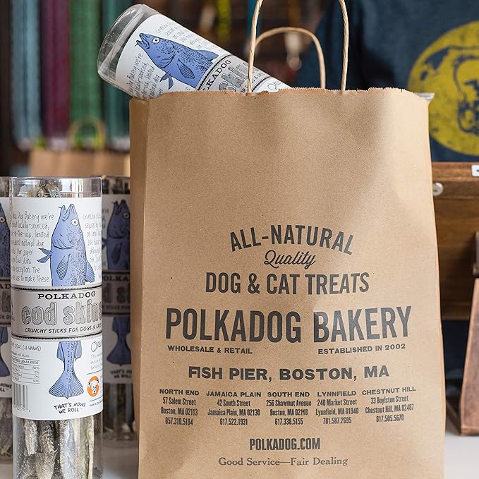 Polkadog Cod Skins for Dogs (2.5oz Regular) - Single Ingredient, Wild-Caught Fish Skin Dog Treats for All Breeds – High in Lean Protein & Omega-3. Hypoallergenic, Grain Free. Handcrafted & Made in USA