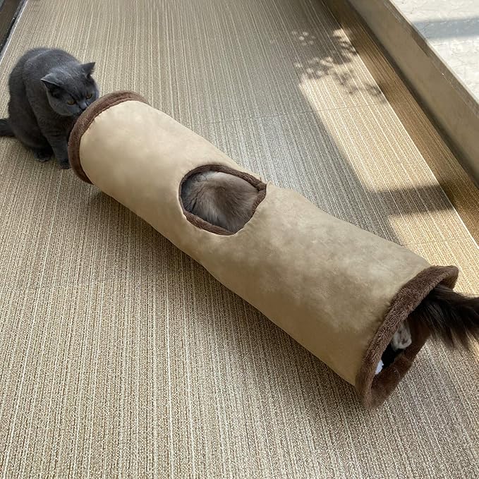 Petest Collapsible Cat Tunnel Pet Play Tube Crinkle Tunnel with Cat Toys,Length 35" Diameter 9.7"