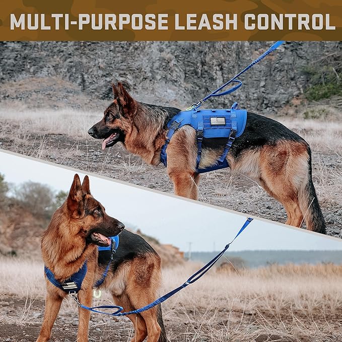 Forestpaw Dog Harness Medium Sized,Tactical Dog Harness with Handle,No Pull Military Style Service Dog Vest with Pockets Adjustable for Medium Large Dogs,Blue,Chest 15.5-25.5"