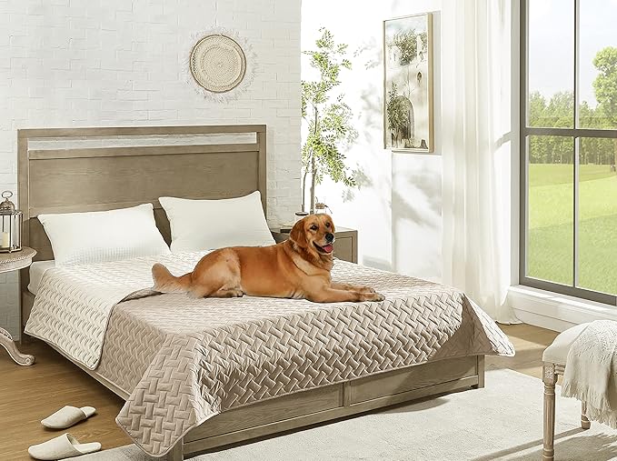 gogobunny 100% Double Sided Waterproof Dog Blanket Soft Pet Bed Cover Reversible Protect Furniture Couch Sofa Car for Puppy Cat Kids (Dark Beige/Light Beige, 82x120 Inch (Pack of 1))