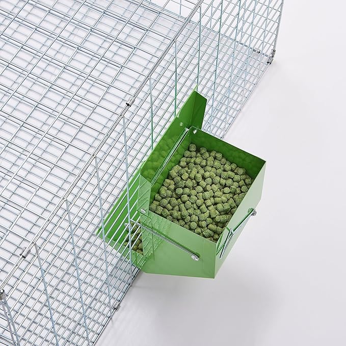 Metal Small Animal Feeder with Lid, Heavy Duty, Large Capacity Food Dispenser, Great for Rabbits, Guinea Pigs, Chinchillas and Other Small Animals. (4.6 inch, Green)