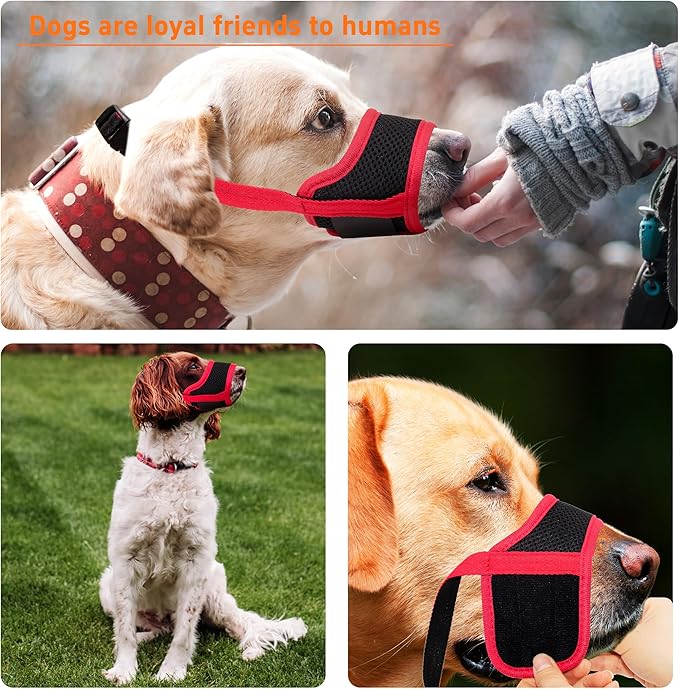 Dog Muzzle, Soft Breathable Muzzle for Small Medium Large Dogs, Air Mesh Nylon Muzzle Cover Prevent Biting Barking Chewing, Adjustable Drinkable Pet Muzzle 6 Sizes(Red,M)