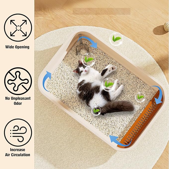 Gefryco Extra Large Cat Litter Box with High Sides, Side Entry Kitty Litter Boxes for Indoor Cats, Anti Splashing (White)