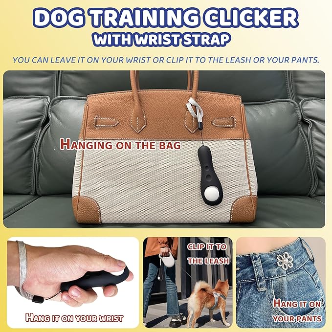 Dog Training Clickers with Wrist Strap, Training Clicker for Pet Like Dog Cat Horse Bird Dolphin Puppy, Big Buttons and Loud Sound (Black)
