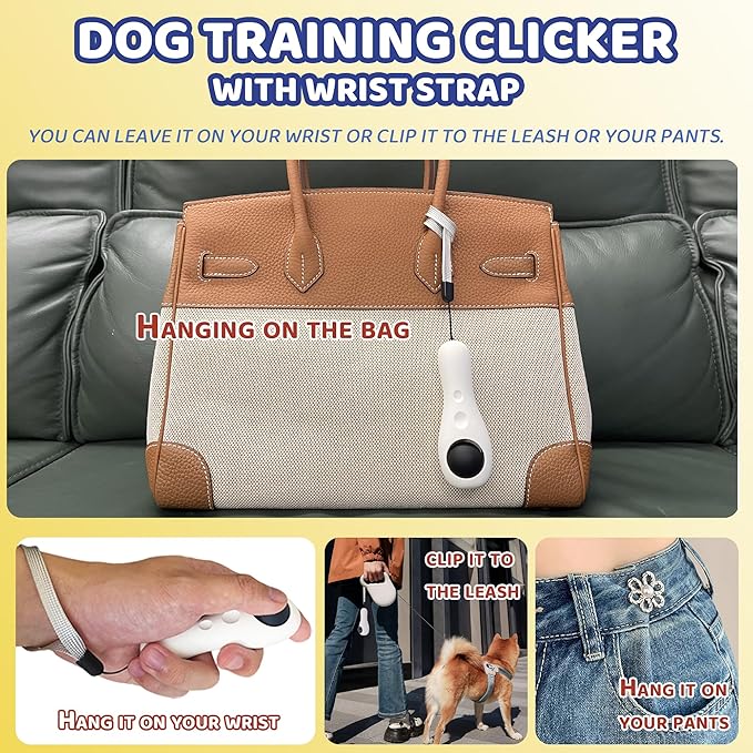 Dog Training Clickers with Wrist Strap, Training Clicker for Pet Like Dog Cat Horse Bird Dolphin Puppy, Big Buttons and Loud Sound (White)