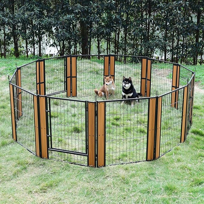 Heavy Duty Dog Playpen 32 Inch Height - Indoor Outdoor Pet Fence Enclosure for Medium and Small Dogs - Foldable Puppy Exercise Pen for Indoor and RV Camping or Yard (8 Panels, 32" H (Oak))