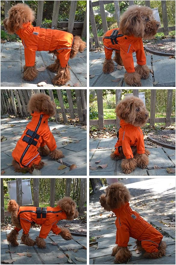 Dogs Waterproof Jacket, Lightweight Waterproof Jacket Reflective Safety Dog Raincoat Windproof Snow-Proof Dog Vest for Small Medium Large Dogs Orange L