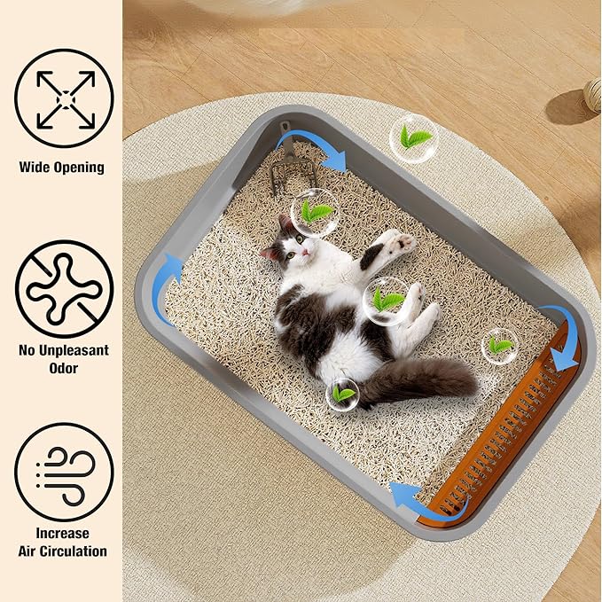 Gefryco Extra Large Cat Litter Box with High Sides, Side Entry Kitty Litter Boxes for Indoor Cats, Anti Splashing (Gray)