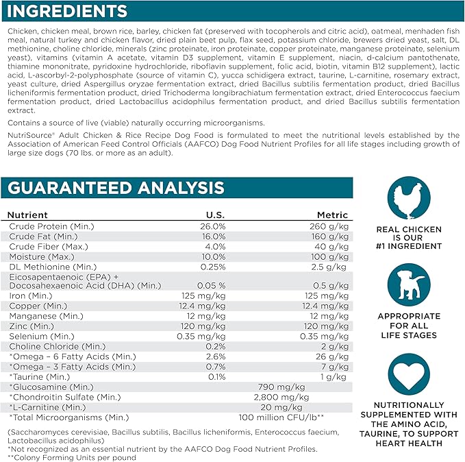 NutriSource Adult Dry Dog Food, Chicken and Rice, 12LB