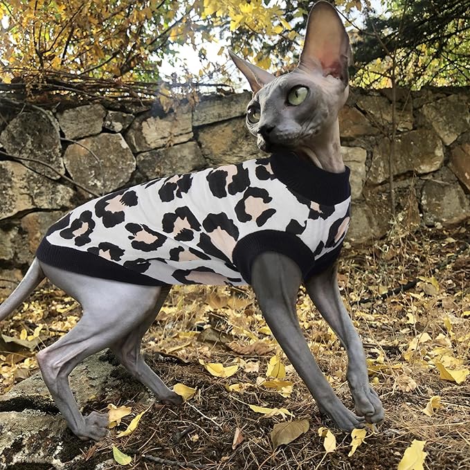 PUMYPOREITY Sphynx Cat Clothes: Stretchy Sweater, Soft Hairless Shirt, Pullover Pajamas, Turtleneck for Cornish Rex, Devon Rex - Black, M