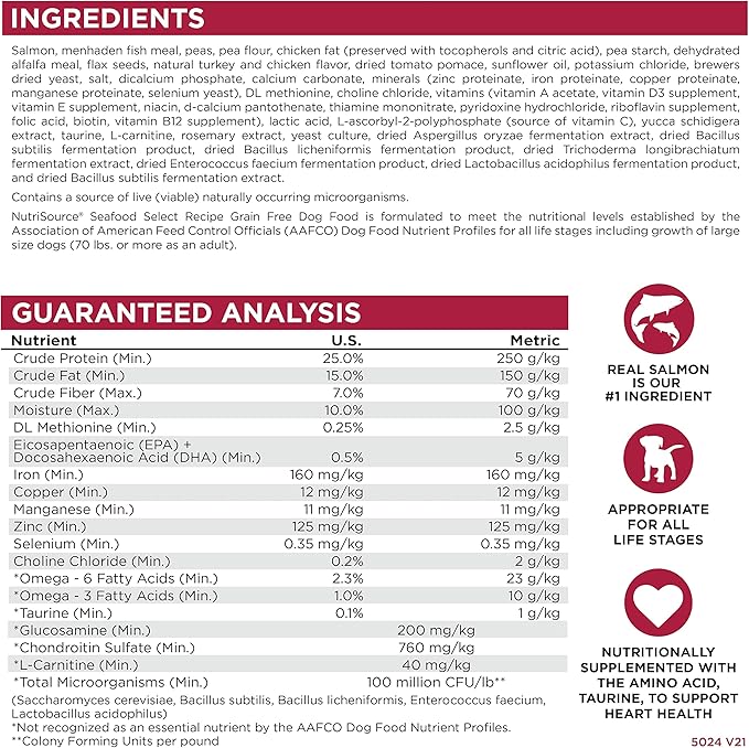 NutriSource Seafood Select Grain Free Dry Dog Food, Salmon and Menhaden Fish Meal, 26LB