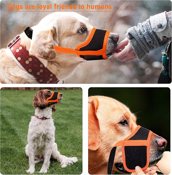Dog Muzzle, Soft Breathable Muzzle for Small Medium Large Dogs, Air Mesh Nylon Muzzle Cover Prevent Biting Barking Chewing, Adjustable Drinkable Pet Muzzle 6 Sizes (Orange,S)