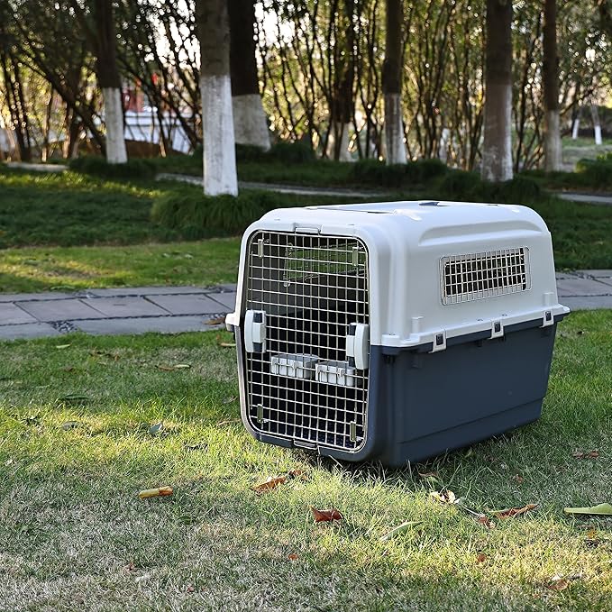 Elevon Plastic Kennels Pet Carrier Rolling Plastic Airline Approved Wire Door Travel Dog Crate, Medium (26.5" L x 20" W x 18.8" H)