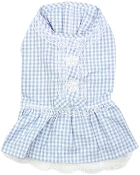 Parisian Pet Blue Dog Dress - Country Side Lace Clothes - 100% Cotton Stylish Puppy Apparel - Casual Birthday Outfit - Summer Dresses for Small Dogs - Girl Pet Wear - Size S