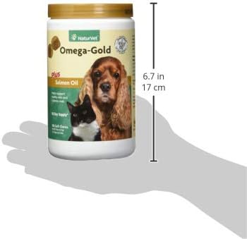 NaturVet – Omega-Gold Plus Salmon Oil | Supports Healthy Skin & Glossy Coat | Enhanced with DHA, EPA, Omega-3 & Omega-6 | for Dogs & Cats | 180 Soft Chews