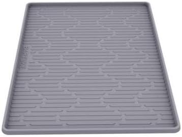 Silicone Cat Litter Mat, 24" x 17" Large Cat Litter Box Mat Litter Trapping Mat for Scatter Control, Waterproof, Soft on Kitty Paws, Clean Floor (Grey)