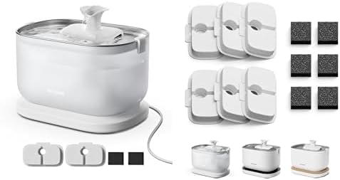 PETLIBRO Cat Water Fountain + PETLIBRO Genuine 6 Packs Filters, Cat Fountain Indoor Stainless Steel Tray, 2.5L/84oz Wireless Pump Pet Water Fountain, Cat Water Dispenser with Two Flow Modes