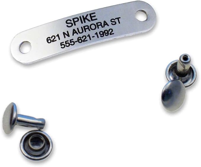 LuckyPet Rivet-On Pet ID Tag - Personalized, Silent and Customized - Suitable for Cats and Dogs - Heavy-Duty Pet Identification - Engraved Tags - Small, Mirror Finish Stainless Steel