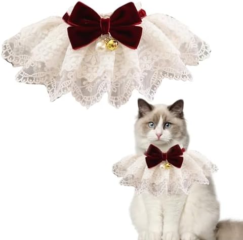 HEEPDD Pet Lace Bib Collar with Bow, Bandana Scarf Costume, Dress Up Accessories for Cats, Puppies, Medium Size
