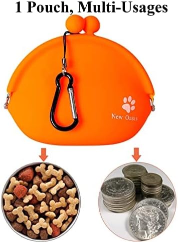 New Oasis Dog Treat Pouch, 10oz Silicone Treat Pouches for Pet Training BPA Free Small Dog Treat Bag for Leash, Orange