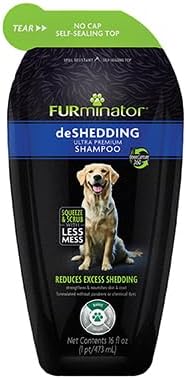 FURminator DeShedding Shampoo Squeezable Pouch,16 Fluid Ounces, Moisturizing Deshedding Shampoo for Dogs in Self-Sealing,Spill-Resistant Pouch Helps Reduce Excess Shedding and Nourishes Skin and Coat